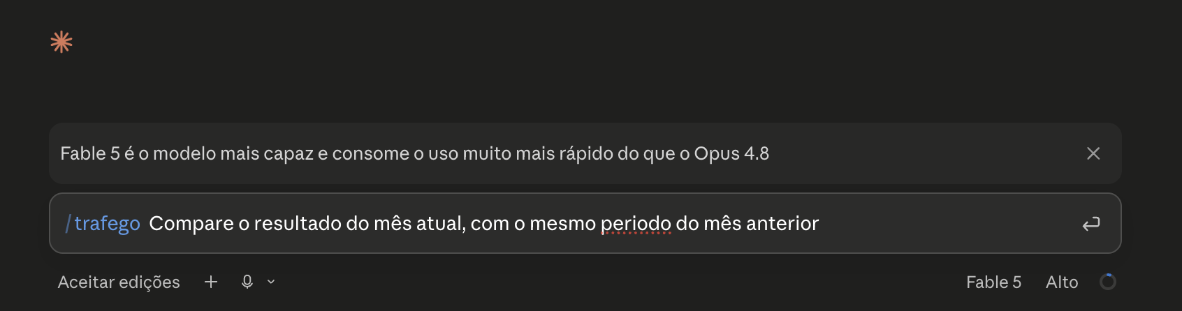 Comando: compare o resultado do mês atual com o mesmo período do mês anterior