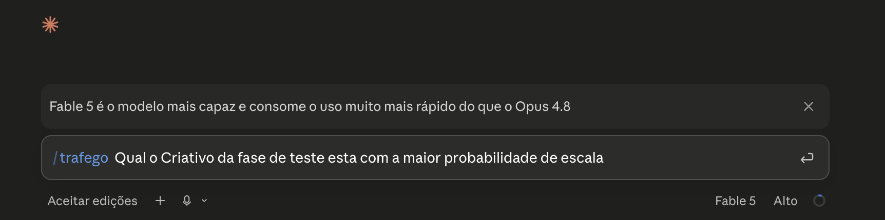 Comando: qual o criativo da fase de teste está com a maior probabilidade de escala