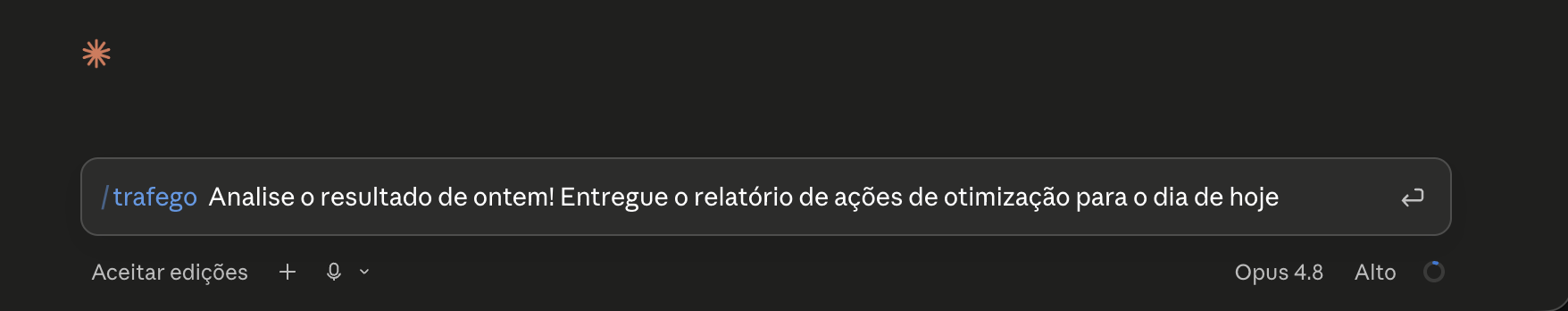 Comando no Claude: analise o resultado de ontem e entregue o relatório de otimização do dia